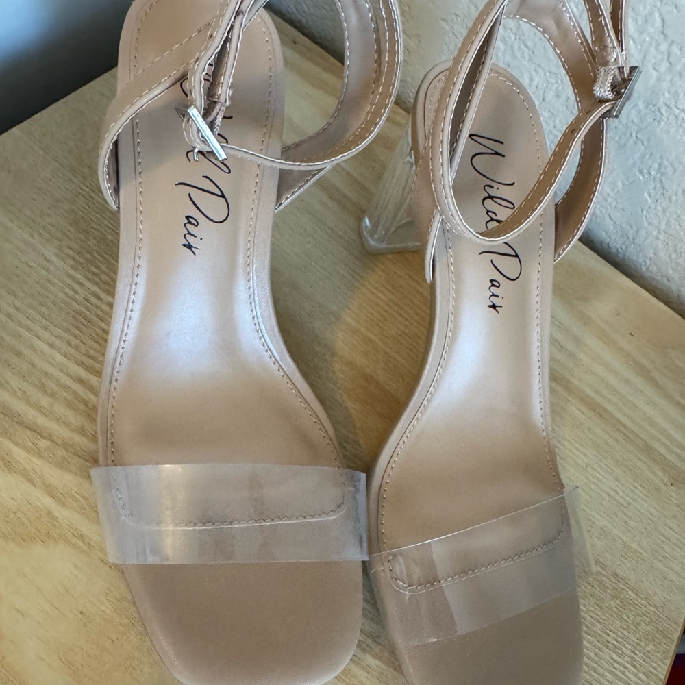 Wild Pair Tan and Clear Block Heels - Picture 2 of 5